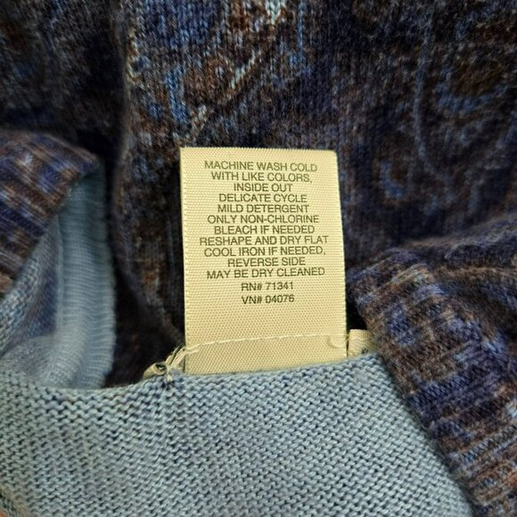 L.L. Bean Women S Blue Paisley Button Up Cardigan Sweater 100% Cotton - Picture 6 of 9